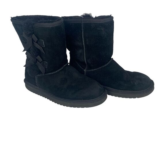 koolaburra by uggs 1015874 women’s black suede boots with‎ fur and bows size 7 - Picture 1 of 14